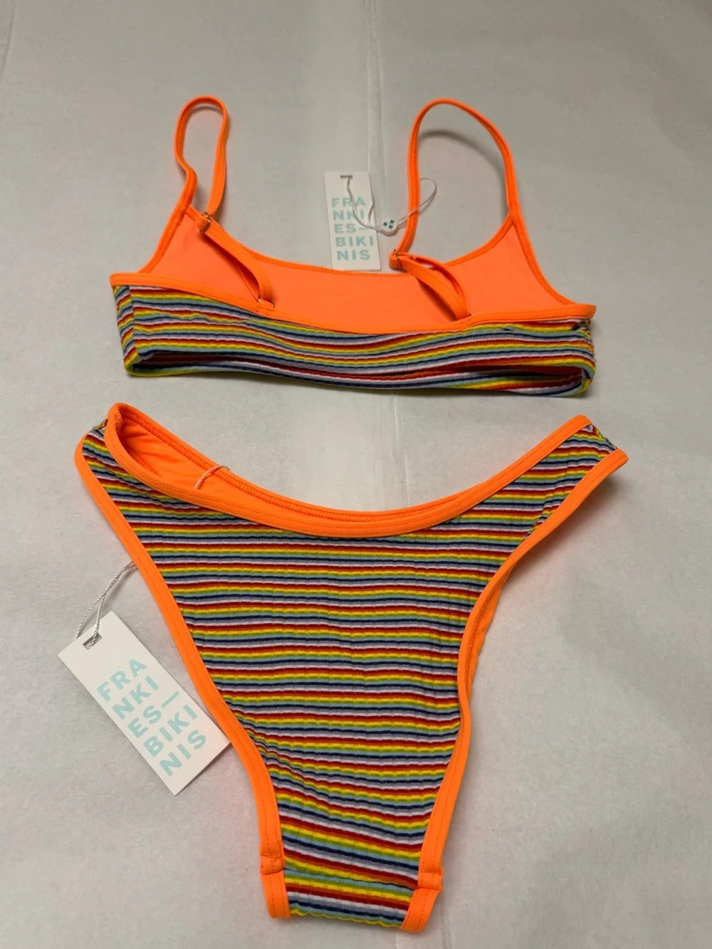 NWT 🔶Frankie's Bikinis Orange-Trim Striped Two-Piece Bikini Set 🟠